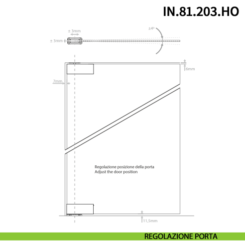Cerniera pivot idraulica per porta in vetro a bilico JNF IN.81.203.HO chiusura automatica portata 100 kg Satinato - disegno