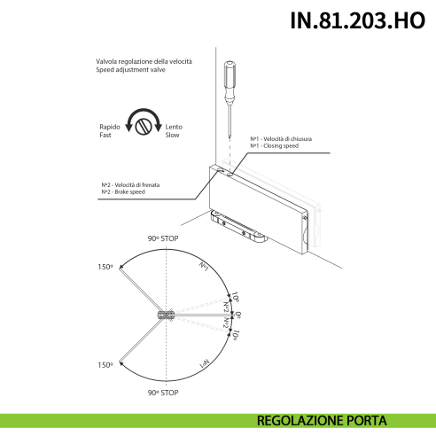 Cerniera pivot idraulica per porta in vetro a bilico JNF IN.81.203.HO chiusura automatica portata 100 kg Satinato - disegno