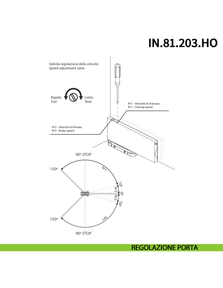 Cerniera pivot idraulica per porta in vetro a bilico JNF IN.81.203.HO chiusura automatica portata 100 kg Satinato - disegno