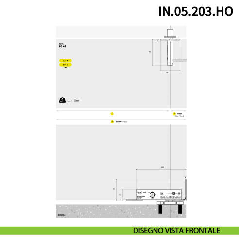 Cerniera pivot per porta interna a bilico JNF IN.05.203.HO chiusura automatica portata 60 kg Satinato - disegno