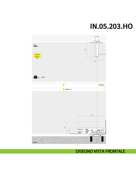 Cerniera pivot per porta interna a bilico JNF IN.05.203.HO chiusura automatica portata 60 kg Satinato - disegno