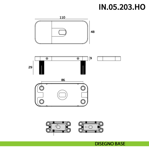 Cerniera pivot per porta interna a bilico JNF IN.05.203.HO chiusura automatica portata 60 kg Satinato - disegno