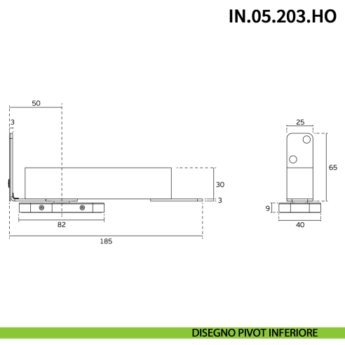 Cerniera pivot per porta interna a bilico JNF IN.05.203.HO chiusura automatica portata 60 kg Satinato - disegno