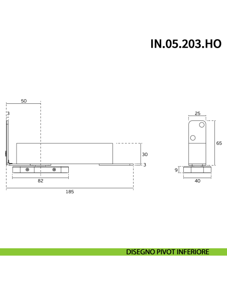 Cerniera pivot per porta interna a bilico JNF IN.05.203.HO chiusura automatica portata 60 kg Satinato - disegno