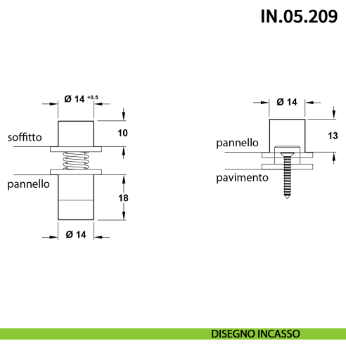 Perno pivot a scomparsa JNF IN.05.209 per pannelli girevoli a 360° a bilico portata 20 kg - disegno