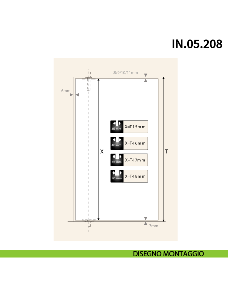 Cerniera a perno pivot a scomparsa JNF IN.05.208 per porta a bilico rotazione a 360° portata 65 kg - disegno