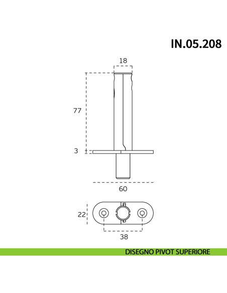 Cerniera a perno pivot a scomparsa JNF IN.05.208 per porta a bilico rotazione a 360° portata 65 kg - disegno