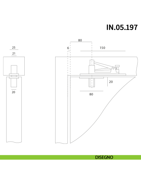 Cerniera a scomparsa per porta a bilico JNF IN.05.207 pivot con rotazione a 360° portata 200 kg - disegno
