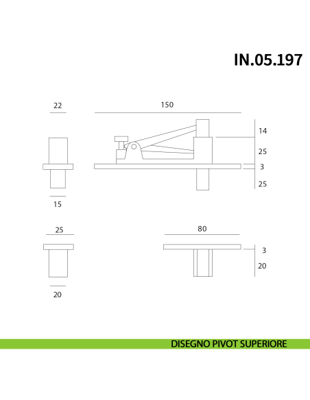 Cerniera a scomparsa per porta a bilico JNF IN.05.207 pivot con rotazione a 360° portata 200 kg - disegno