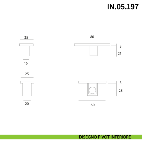 Cerniera a scomparsa per porta a bilico JNF IN.05.207 pivot con rotazione a 360° portata 200 kg - disegno