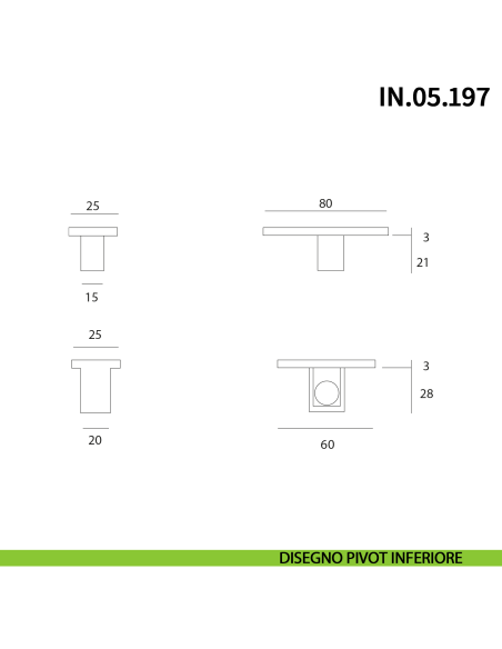 Cerniera a scomparsa per porta a bilico JNF IN.05.207 pivot con rotazione a 360° portata 200 kg - disegno