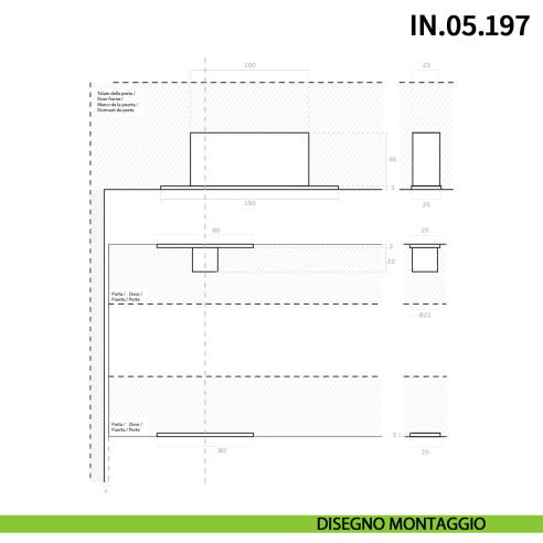 Cerniera a scomparsa per porta a bilico JNF IN.05.207 pivot con rotazione a 360° portata 200 kg - disegno