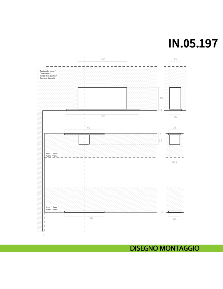 Cerniera a scomparsa per porta a bilico JNF IN.05.207 pivot con rotazione a 360° portata 200 kg - disegno