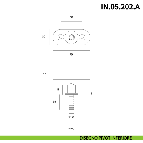 Cerniera pivot a scomparsa JNF IN.05.202.A fissaggio a pavimento con perno a vite portata 100 kg - disegno