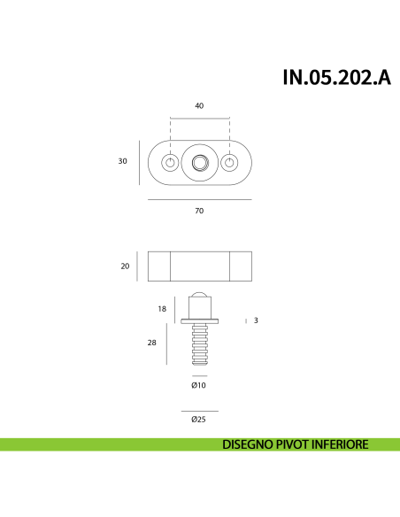 Cerniera pivot a scomparsa JNF IN.05.202.A fissaggio a pavimento con perno a vite portata 100 kg - disegno