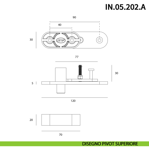 Cerniera pivot a scomparsa JNF IN.05.202.A fissaggio a pavimento con perno a vite portata 100 kg - disegno