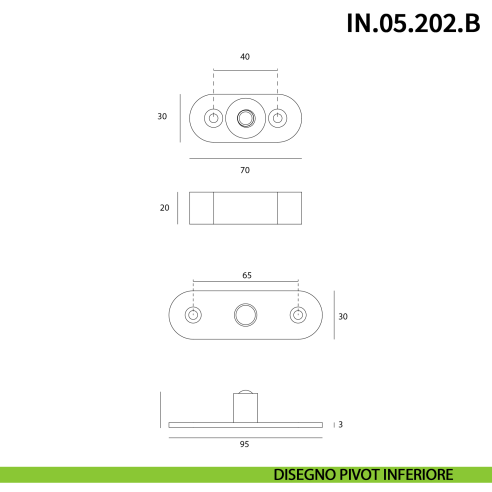 Cerniera pivot a scomparsa JNF IN.05.202.B fissaggio a pavimento portata 100 kg - disegno