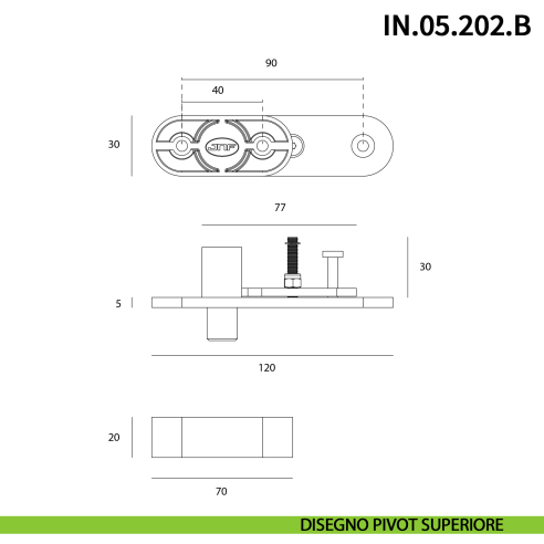 Cerniera pivot a scomparsa JNF IN.05.202.B fissaggio a pavimento portata 100 kg - disegno