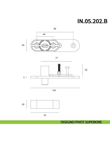 Cerniera pivot a scomparsa JNF IN.05.202.B fissaggio a pavimento portata 100 kg - disegno