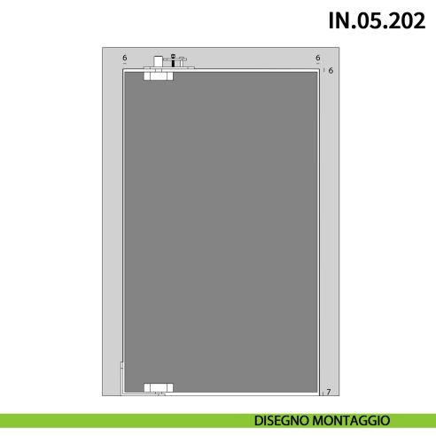 Cerniera pivot a scomparsa JNF IN.05.202 fissaggio nel telaio della porta portata 100 kg - disegno