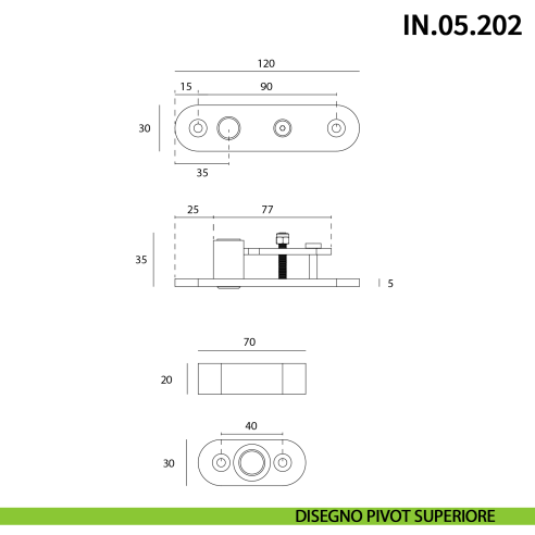 Cerniera pivot a scomparsa JNF IN.05.202 fissaggio nel telaio della porta portata 100 kg - disegno
