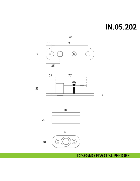 Cerniera pivot a scomparsa JNF IN.05.202 fissaggio nel telaio della porta portata 100 kg - disegno