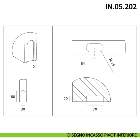 Cerniera pivot a scomparsa JNF IN.05.202 fissaggio nel telaio della porta portata 100 kg - disegno