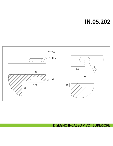 Cerniera pivot a scomparsa JNF IN.05.202 fissaggio nel telaio della porta portata 100 kg - disegno