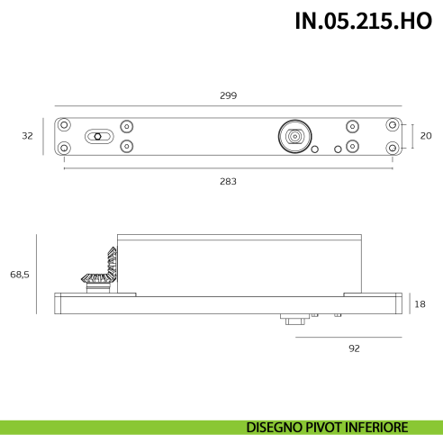 Cerniera pivot idraulica per porta di grandi dimensioni JNF IN.05.215.HO chiusura automatica portata 350 kg Satinato - disegno