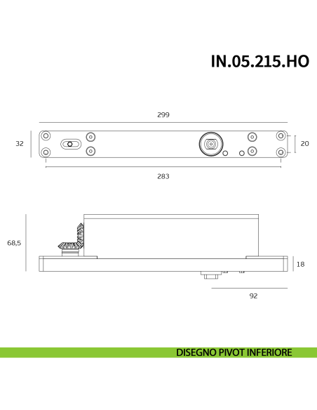 Cerniera pivot idraulica per porta di grandi dimensioni JNF IN.05.215.HO chiusura automatica portata 350 kg Satinato - disegno