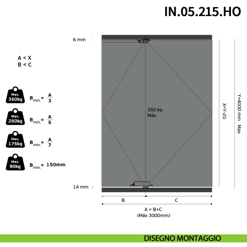 Cerniera pivot idraulica per porta di grandi dimensioni JNF IN.05.215.HO chiusura automatica portata 350 kg Satinato - disegno