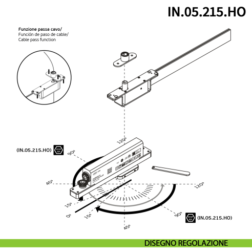 Cerniera pivot idraulica per porta di grandi dimensioni JNF IN.05.215.HO chiusura automatica portata 350 kg Satinato - disegno