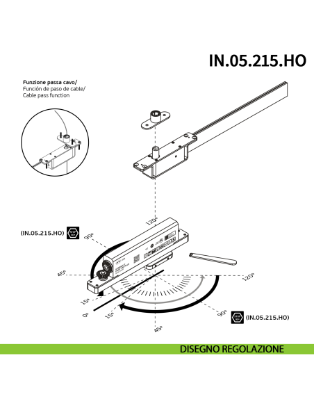 Cerniera pivot idraulica per porta di grandi dimensioni JNF IN.05.215.HO chiusura automatica portata 350 kg Satinato - disegno