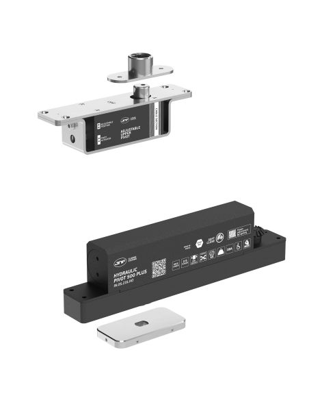 Cerniera pivot idraulica per porta a bilico di grandi dimensioni JNF IN.05.216.HO chiusura automatica portata 500 kg Satinato