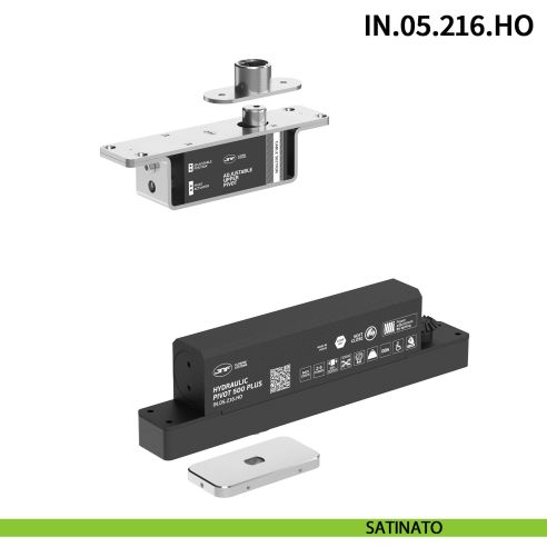 Cerniera pivot idraulica per porta a bilico di grandi dimensioni JNF IN.05.216.HO chiusura automatica portata 500 kg Satinato