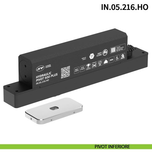 Cerniera pivot idraulica per porta a bilico di grandi dimensioni JNF IN.05.216.HO chiusura automatica portata 500 kg Satinato