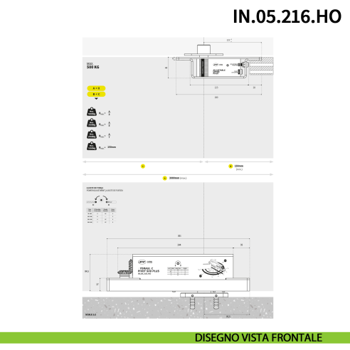 Cerniera pivot idraulica per porta a bilico di grandi dimensioni JNF IN.05.216.HO chiusura automatica portata 500 kg Satinato