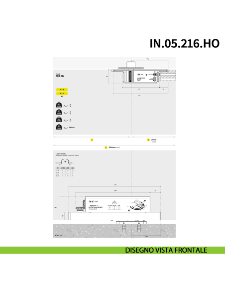 Cerniera pivot idraulica per porta a bilico di grandi dimensioni JNF IN.05.216.HO chiusura automatica portata 500 kg Satinato