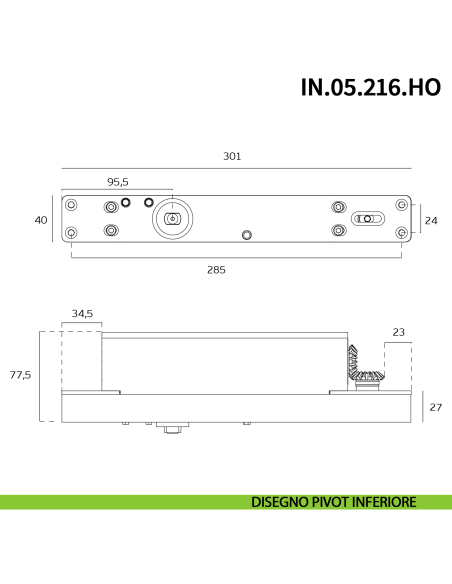 Cerniera pivot idraulica per porta a bilico di grandi dimensioni JNF IN.05.216.HO chiusura automatica portata 500 kg Satinato