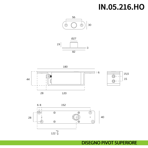 Cerniera pivot idraulica per porta a bilico di grandi dimensioni JNF IN.05.216.HO chiusura automatica portata 500 kg Satinato