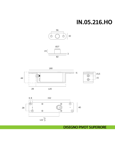 Cerniera pivot idraulica per porta a bilico di grandi dimensioni JNF IN.05.216.HO chiusura automatica portata 500 kg Satinato