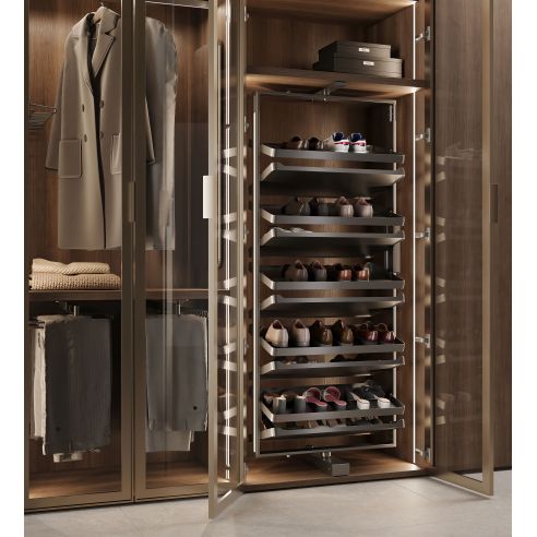 Emuca Porta scarpe girevole per interni armadio Quartz, H1640mm, Modulo 800 mm, Acciaio, Alluminio, Legno, Titanio