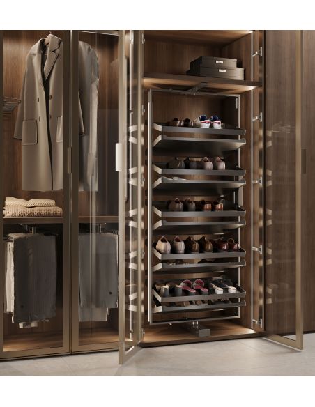 Emuca Porta scarpe girevole per interni armadio Quartz, H1640mm, Modulo 800 mm, Acciaio, Alluminio, Legno, Titanio