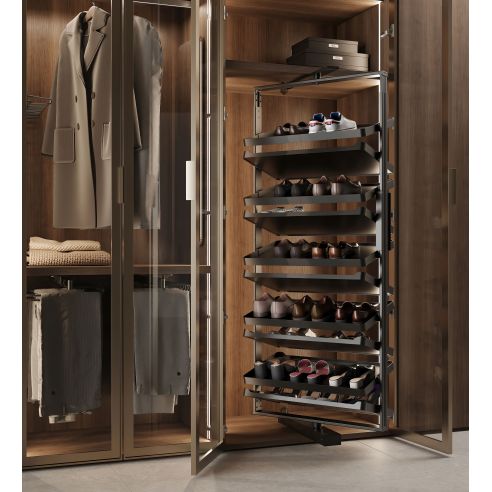 Emuca Porta scarpe girevole per interni armadio Quartz, H1640mm, Modulo 800 mm, Acciaio, Alluminio, Legno, Titanio