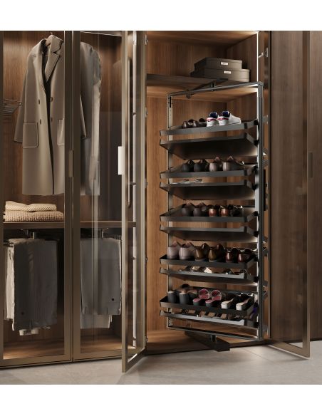 Emuca Porta scarpe girevole per interni armadio Quartz, H1640mm, Modulo 800 mm, Acciaio, Alluminio, Legno, Titanio