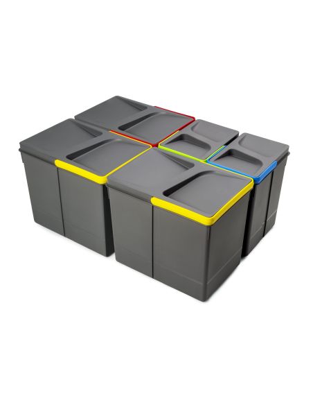 Emuca Kit di contenitori per la raccolta differenziata per cassetti da cucina Recycle Altezza Recycle 266 mm, 3x15 lt, 2x7 lt, G