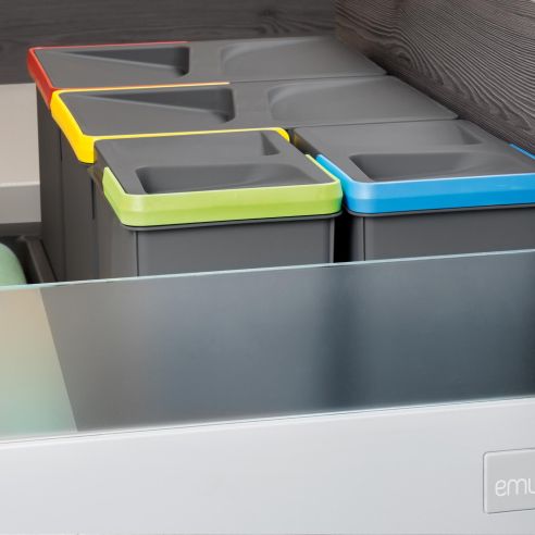 Emuca Kit di contenitori per la raccolta differenziata per cassetti da cucina Recycle Altezza Recycle 266 mm, 3x15 lt, 2x7 lt, G