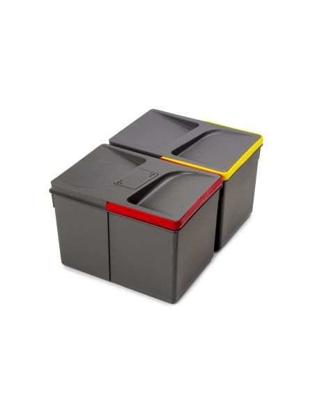 Emuca Contenitori per cassetti da cucina Recycle con coperchio anti-odore, Altezza 216mm, 2x12 lt, Grigio antracite Tecnoplastic