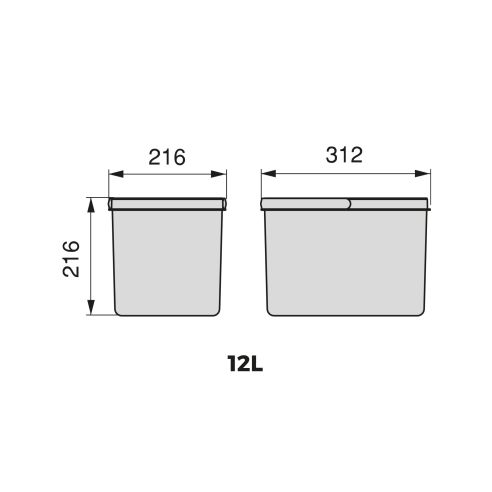 Emuca Contenitori per cassetti da cucina Recycle con coperchio anti-odore, Altezza 216mm, 2x12 lt, Grigio antracite Tecnoplastic