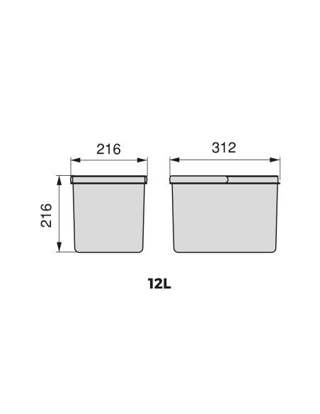 Emuca Contenitori per cassetti da cucina Recycle con coperchio anti-odore, Altezza 216mm, 2x12 lt, Grigio antracite Tecnoplastic